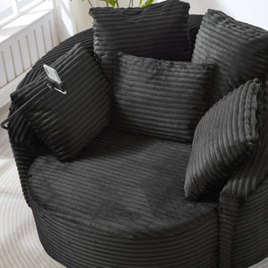 English Elm Swivel Barrel Accent Chair Chenille Tufted Round Club Seat for Living Room Lounge Black N719S002320B