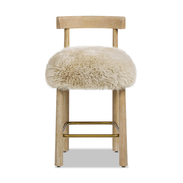 English Elm Jennifer Taylor Home - Arden 27.5" Genuine Fur Counter Height Bar Stool Natural Blonde - Sheepskin, Wood, Brass Footrest B2719P321040