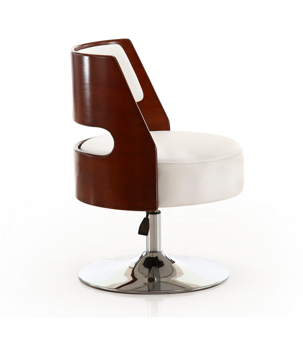 English Elm Salon Vegan Leather Swivel Lounge Chair White — Adjustable Height, Polished Chrome Base, Modern 2-Tone Design B365P397941