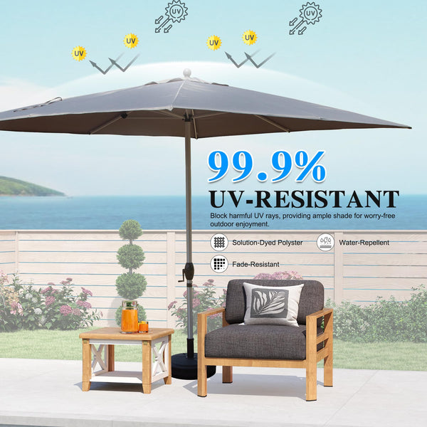 English Elm Rectangle Patio Umbrella with Crank Lift and Tilt, UV-Resistant 180G Polyester Canopy, Ventilated Shade (Base Not Included) Grey W1859P353198