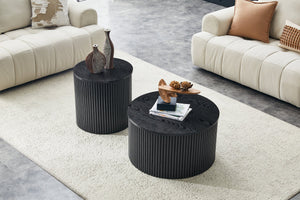 English Elm 2-piece Nesting Round Tables Roman Column Base with Storage Black Wood Grain Living Room W3875P396796