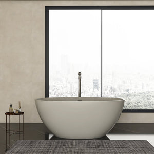 English Elm 55 Inch Solid Surface Freestanding Soaking Tub Matte Beige Spa Style Bathtub W1613P371990