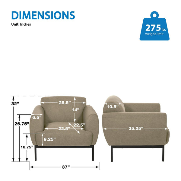 OSP Home Furnishings Delta Commercial Armchair with Sinuous Spring Seat and Black Metal Legs for Lobbies Armchair Taupe DTL51-K063