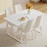 English Elm 55"X31.5"Cream-Style White Mdf Dining Table Set With 4 Armless Chairs.The Backrest Of The Dining Chair Is Designed With Multiple Vertical Stripes.Adding A Warm Atmosphere To Your Family.