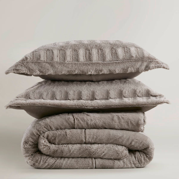 English Elm 2 Piece Twin Faux Fur Comforter Set Plush Long Pile Lodge Style Cozy Bedding Gray B035P319596