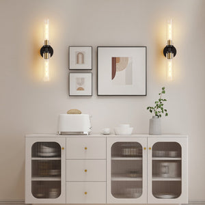 English Elm Wall Modern LED Sconces Set of Two with Clear Glass Shades, Polished Metal Anti-Rust Touch Mount Lighting for Bathroom Mirror Living Room Hallway Bedroom Black+Gold W1340P356899