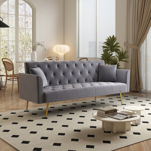 English Elm Modern Tufted Velvet Sleeper Sofa Retro Style Convertible Fold Flat for Compact Spaces Gray W2353P399461