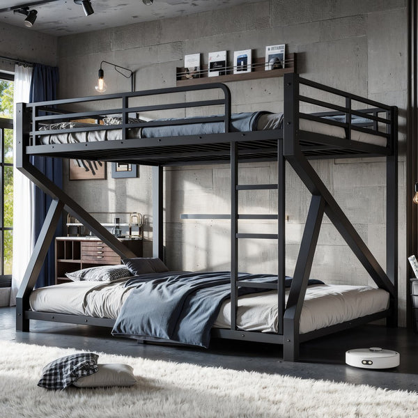 English Elm Twin Xl Over Queen Metal Bunk Bed Low Profile Steel Frame for Guest Rooms W5305S00034