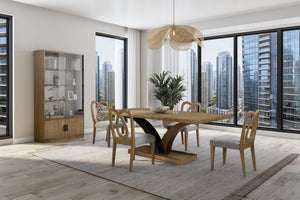 English Elm Display Eucalyptus Display Cabinet with Tempered Glass, Mirrored Back & Two-Door Tan Solid Wood Storage B2699P396177