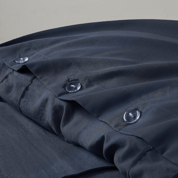 JLA Home Comfort Spaces - Soft Washed Pleated Duvet Cover Set delivers cloud-like comfort, OEKO-TEX safety, breathable microfiber, tailored grid pleat elegance Navy AM12-0436