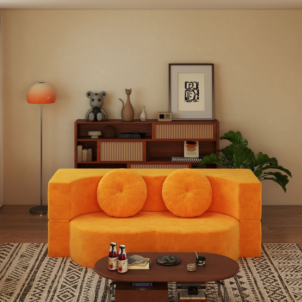 English Elm Folding Foam Futon Sofa Sleeper Twin Size Floor Lounger for Guest or Studio Use Yellow W2353P388490