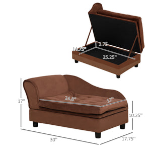 English Elm PawHut Luxury Fancy Dog Bed with 3" Memory Foam Cushion and Hidden 23L Storage Trunk, Small Pet Sofa Brown W2225P217301