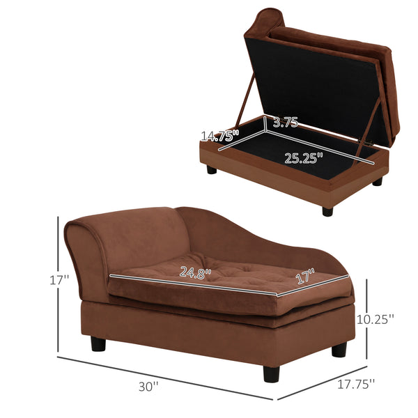 English Elm PawHut Luxury Fancy Dog Bed with 3" Memory Foam Cushion and Hidden 23L Storage Trunk, Small Pet Sofa Brown W2225P217301