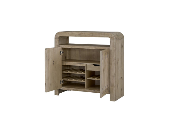 English Elm Bar Cabinet English Knotty Oak Veneer with Built-In Wine Storage, Soft-Close Doors, Rounded Edges B2699P401380