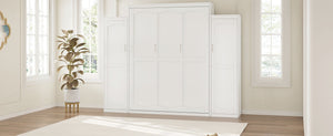 English Elm Queen Murphy Bed with 2 Wardrobes & Foldable Platform, Space-Saving White Queen Bedframe 650lbs N733S339767K
