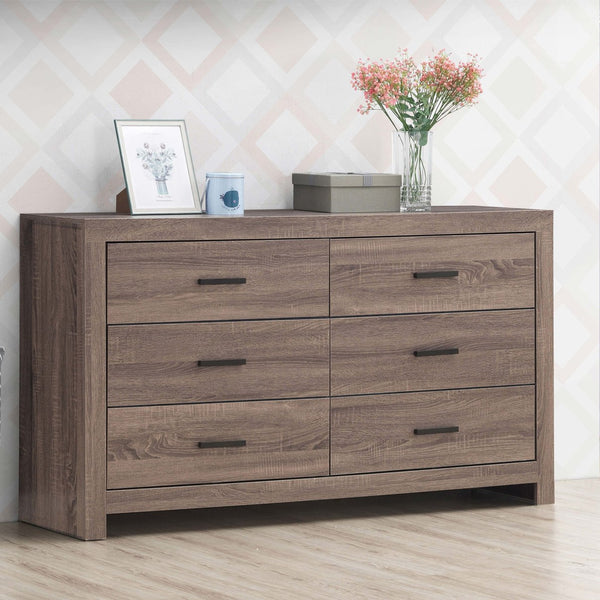 English Elm Sherwood Barrel Oak Six-Drawer Dresser with Smooth Hardware, Modern Silhouette for Chic Storage B062P375391