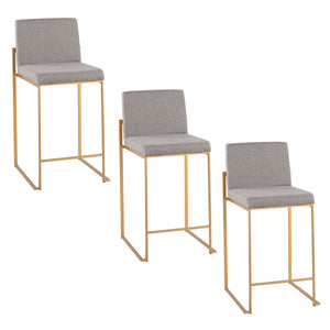 English Elm Fuji 26" High Back Counter Stool Set Of 3 In Gold Steel & Grey Fabric - Stylish Comfort For Your Home B202P221965