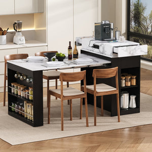 English Elm [video] Trexm Folding Extendable Kitchen Island Sideboard with Power Outlet and Storage XW000028AAB