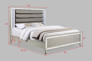 English Elm Modern Plush Channel Tufted Queen Bed with Integrated LED Lighting, Chic Metallic Finish, Elegant Design Silver 67.25 L x 44.5 W x 5.5 H B2741S00510