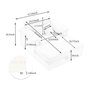 English Elm 47.24-inch corduroy armchair with storage ottoman and USB ports, spring seat, solid wood frame lounge White W3356S00024