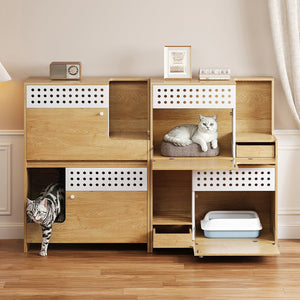 English Elm 2-piece Modern Cat Litter Box Enclosure Side Table Set with Hidden Storage N752S004342N