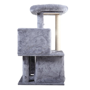 English Elm Double-layer Cat Tree with Sisal Ladder Flannel Houses and Pompom Toy for Small Spaces W2181P357568