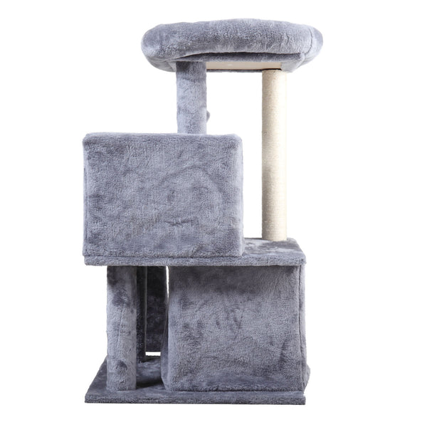 English Elm Double-layer Cat Tree with Sisal Ladder Flannel Houses and Pompom Toy for Small Spaces W2181P357568