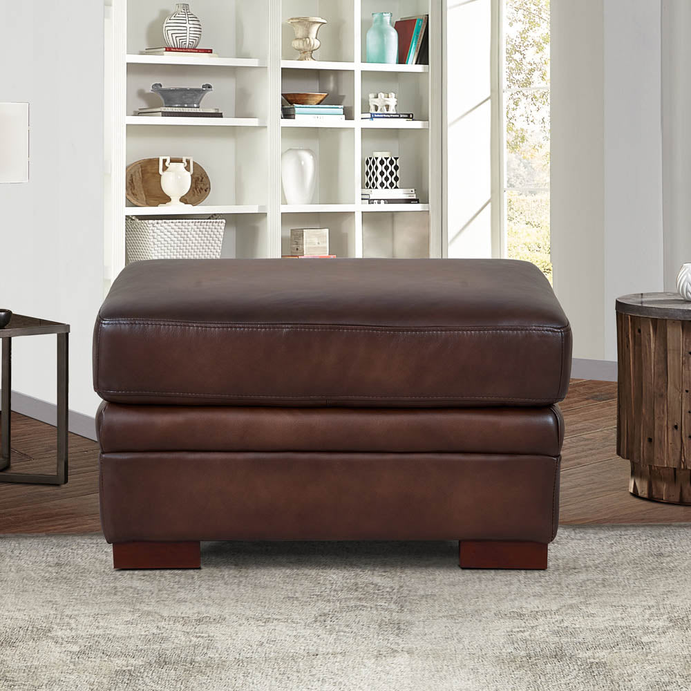 English Elm Brookfield Leather Ottoman with Transitional Design, Rounded Arms & Solid Wood Feet for Cozy Style B2705P211773