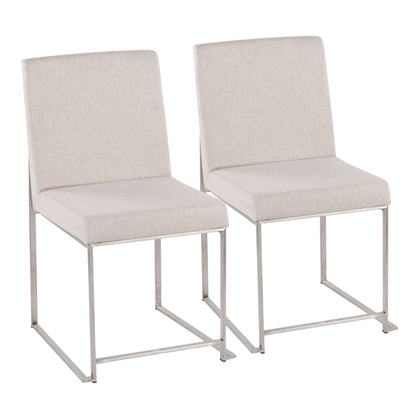 English Elm High Back Fuji Dining Chairs Set Of 2 - Contemporary Beige Fabric With Brushed Steel Frame For Style B202P223556