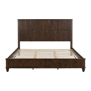 English Elm Solid Rubberwood Queen Platform Bed Tall Headboard Natural Grain No Box Spring W1716S00017
