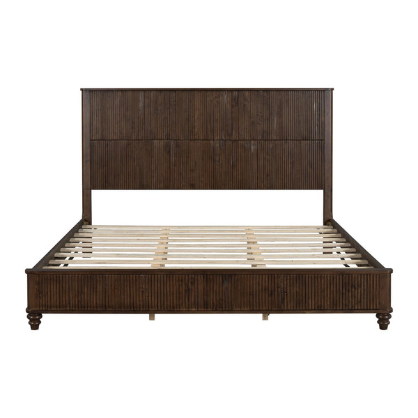 English Elm Solid Rubberwood Queen Platform Bed Tall Headboard Natural Grain No Box Spring W1716S00017