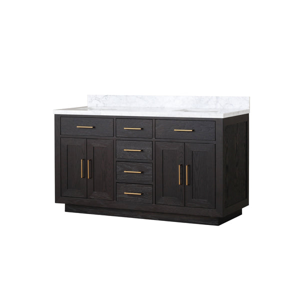 English Elm Black Oak Double Bath Vanity With Carrara Marble Top - Elegant 60” W X 22” D, Fully Assembled Quality B2731P260834