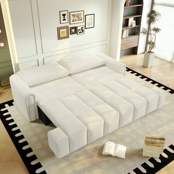 English Elm 90.2" 3-in-1 Convertible Sleeper Sofa Bed with Teddy Fabric & Storage, King-Size Comfort for Living Beige+White W1885S00249