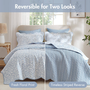 English Elm 5-piece Cotton Dobby Botanical Duvet Set with Embroidered Coastal Throw Pillows B035P463290