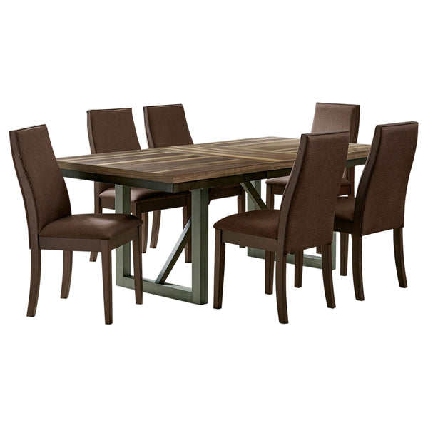 English Elm Holloway Natural Walnut 7-Piece Dining Set with Striking Woodgrain Table and Six Parson Upholstered Chairs Chocolate B062S00808