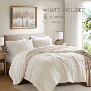 English Elm 2 Pieces Twin Waffle Knit Chenille Comforter Set with Plush Sherpa Reversible Cozy Bedding Ensemble Ivory 20.47 L x 11.42 W x 9.84 H B035P381299