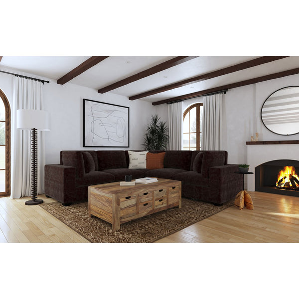 English Elm Murtagh Curved Modular Sectional Sofa with Deep Fabric Upholstery and Tapered Black Legs Chocolate B062S01583