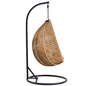 English Elm 76.8-inch Hand Woven Rattan Egg Swing Chair Indoor Outdoor with Cushion Lumbar Pillow Yellow W1512P498594