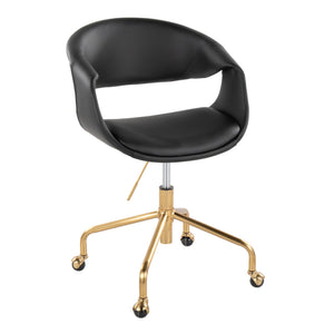 English Elm Task Chair with Chrome Five Star Base Grey Fabric Seat for Modern Home Office Use Black,Gold B202P474185