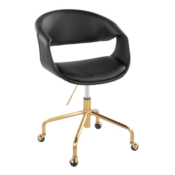 English Elm Task Chair with Chrome Five Star Base Grey Fabric Seat for Modern Home Office Use Black,Gold B202P474185