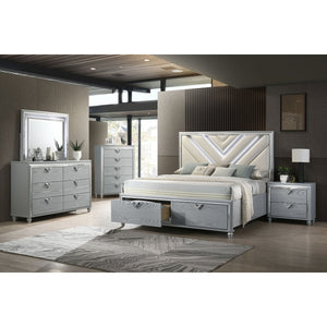 English Elm Delacroix Light Silver Nightstand with 2 Drawers, Felt-Lined Top, V-Shaped Crystal Pulls & Silver Trim B062P299982
