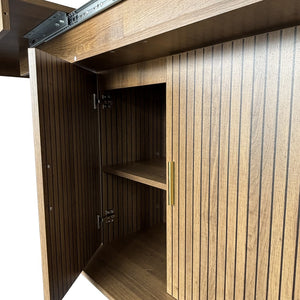 English Elm Expandable Black Brown Dining Table with Storage — Modern Extendable Minimalist Table for 6–10 Guests W1347S00014