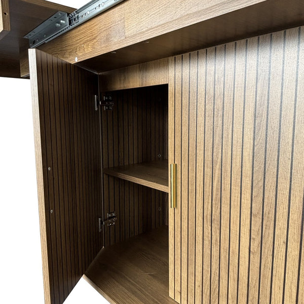 English Elm Expandable Black Brown Dining Table with Storage — Modern Extendable Minimalist Table for 6–10 Guests W1347S00014