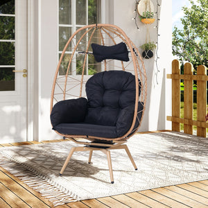 English Elm Oversized Swivel Rattan Egg Chair Hand Woven Wicker Patio Lounge with Plush Cushion T5880P501003