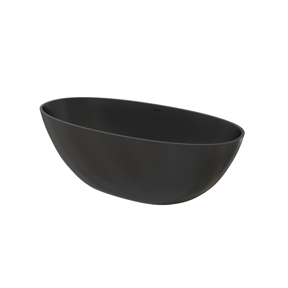 English Elm 65" Freestanding Soaking Bathtub Matte Black Stone Resin with Integrated Acrylic Shelf T3785P490210