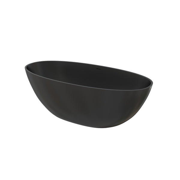 English Elm 65" Freestanding Soaking Bathtub Matte Black Stone Resin with Integrated Acrylic Shelf T3785P490210