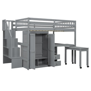 English Elm Queen Murphy Bed with Integrated Desk Cabinet Shelves Space Saving Studio Solution Gray N708S00014E