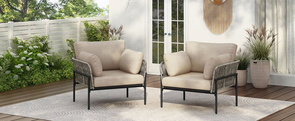 English Elm Christopher Knight Home® - [Set Of 2] 36" Beige Iron Lounge Chairs With Plush Cushions & Rope Weave, Perfect For Indoor/Outdoor N767P237035G_2