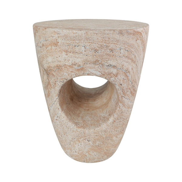 English Elm 14.5'' Sculptural Drum Side Table Magnesium Oxide Hollow Modern Indoor Outdoor Accent N767P290454T