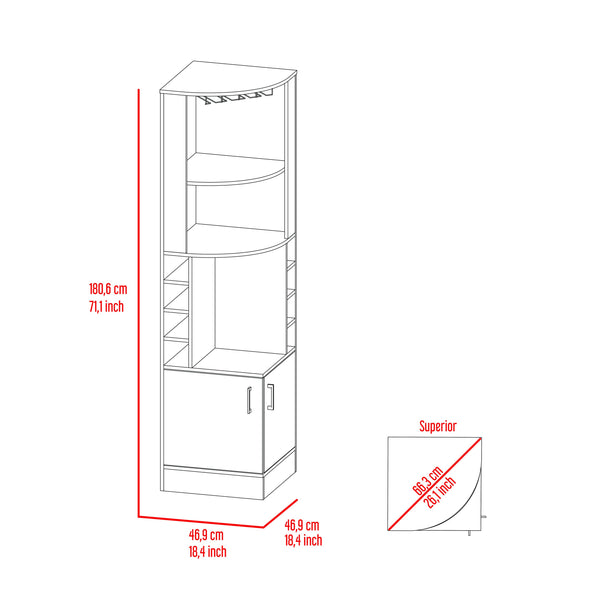 English Elm Corner Bar Cabinet 71" H In Smoke Oak - Modern Space-Saving Design With Glass Holder & Bottle Storage B097132994